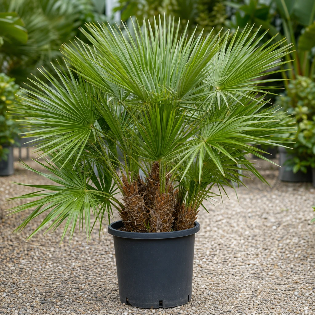 Volle Chamaerops humilis in 5L pot met weelderig blad